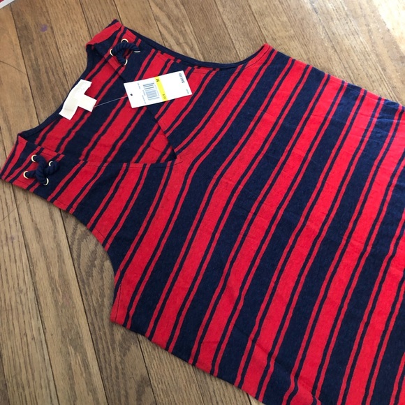 Michael Michael Kors Sleeveless Linen Blend Top Bold Stripe Red/Navy Size Medium - Picture 5 of 5